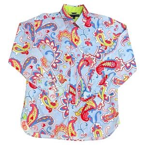 Tommy Hilfiger Summer Paisley Buttoned Down Long Sleeve Shirt Size Large